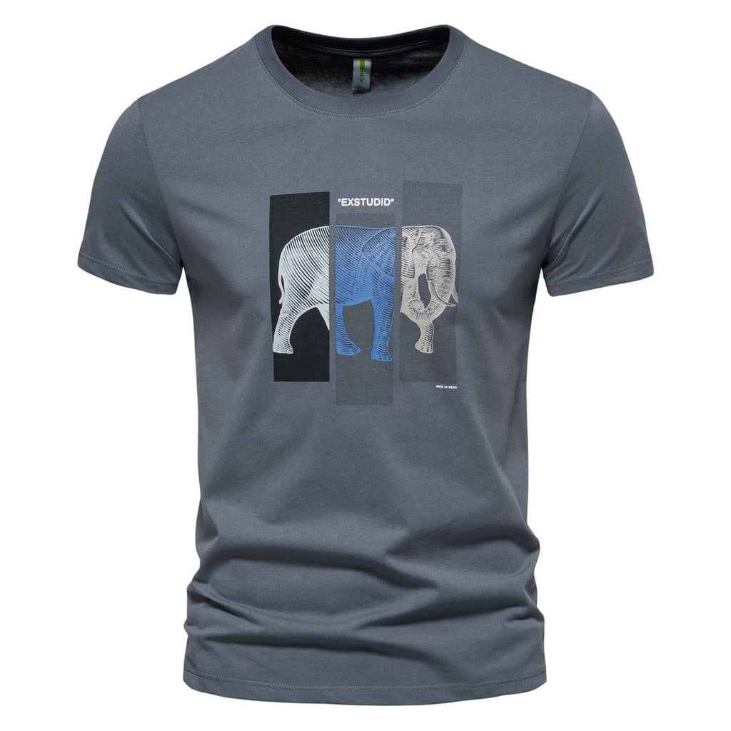 Kobine Men's Street Fashion Elephant Slim Fitted Short Sleeved T-shirt