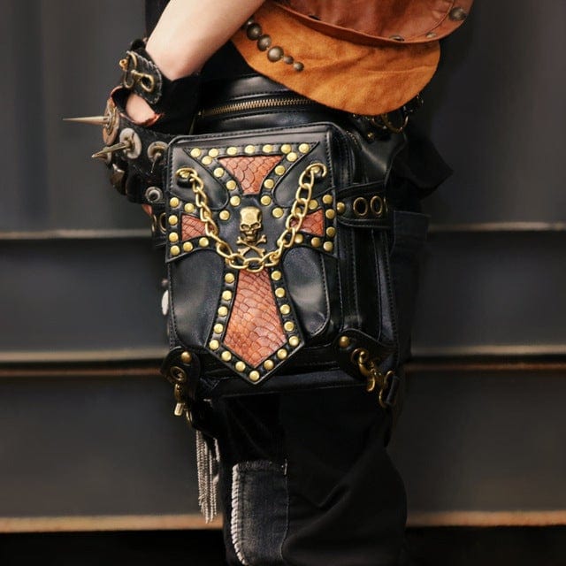 Kobine Steampunk Double Color Chained Motorcycle Bag