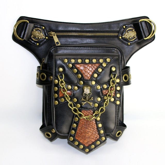 Kobine Steampunk Double Color Chained Motorcycle Bag