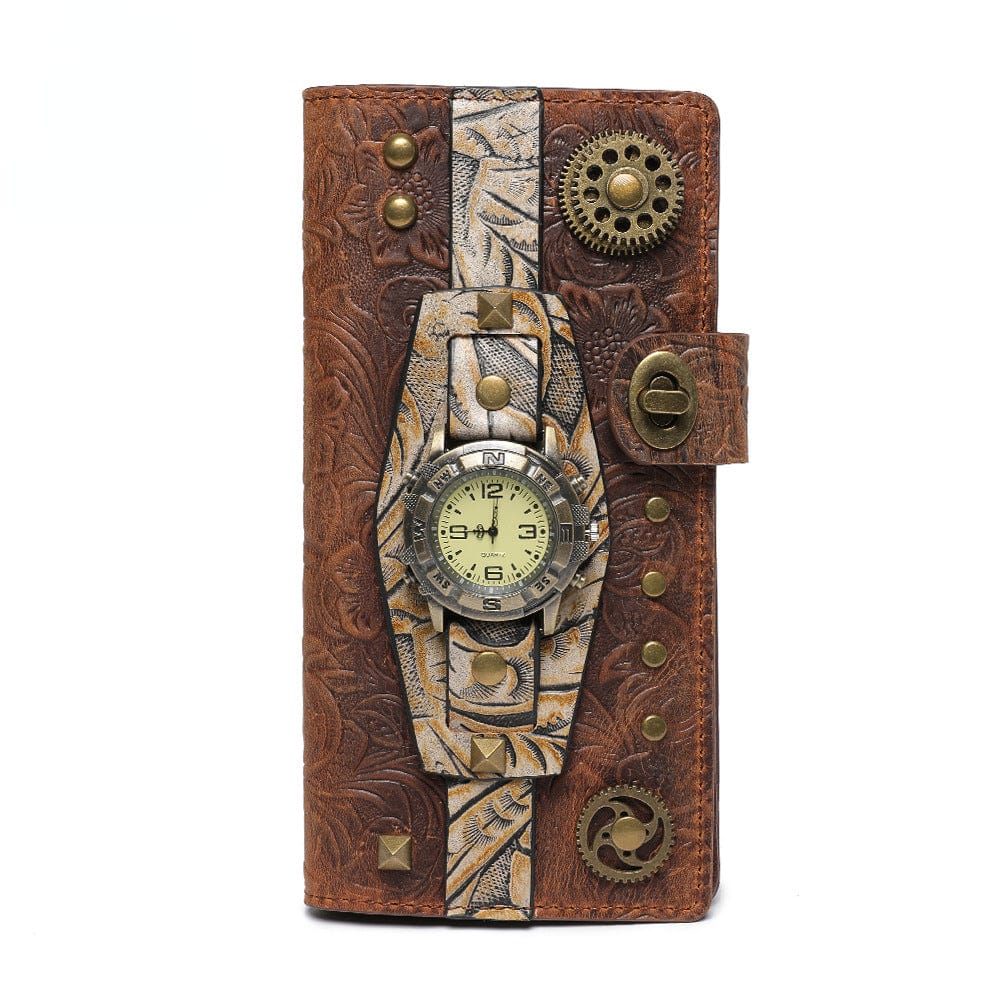 Kobine Unisex Steampunk Gear Clock Embossed Wallet