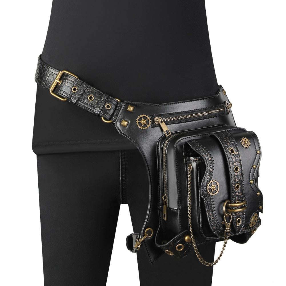 Kobine Unisex Steampunk Gears Nailed Waist Bag