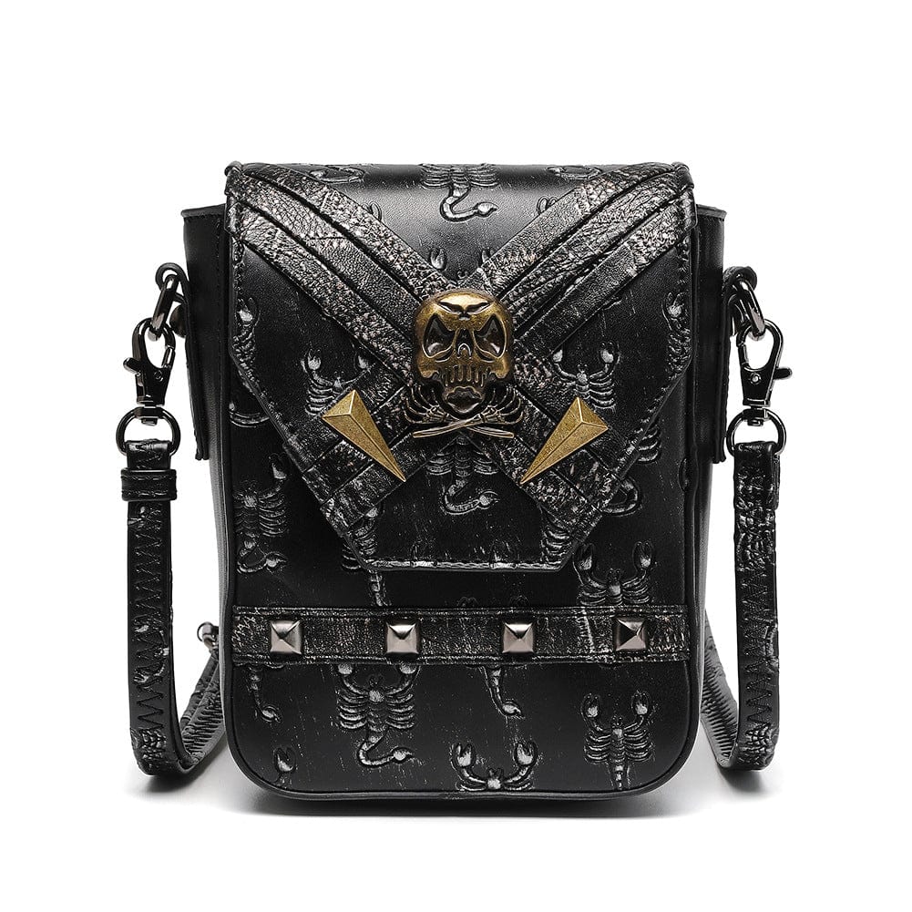 Kobine Unisex Steampunk Skull Scorpion Embroidered Mini Bag