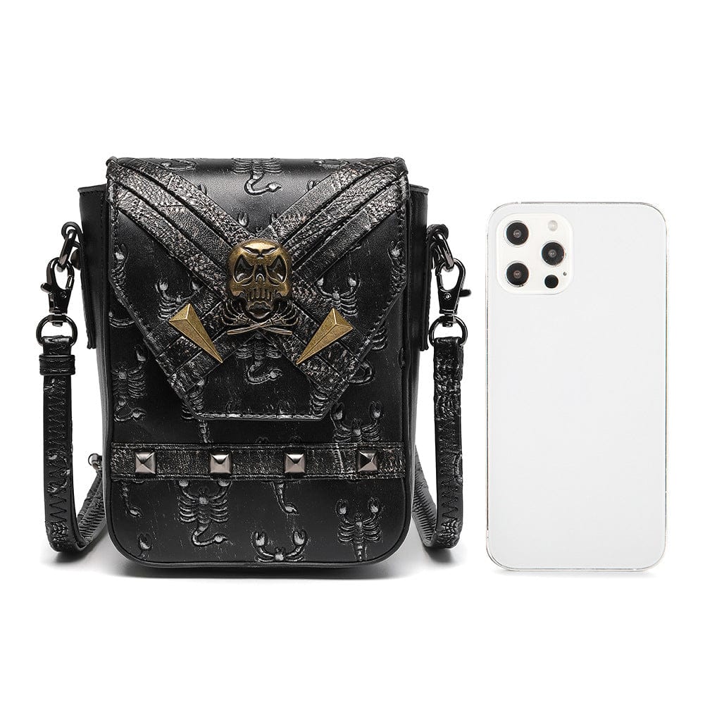 Kobine Unisex Steampunk Skull Scorpion Embroidered Mini Bag