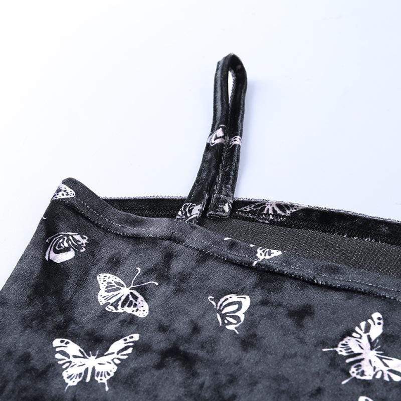 Women's Butterfly Pattern Velvet Slip Dresses