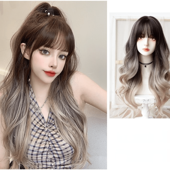 Kobine Women's Color Gradient Deep Wave Synthetics Hair Wig