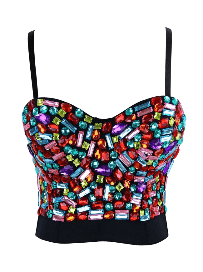 Women's Colorful Rhinestone Push Up Bra Clubwear Party Bustier Crop Top