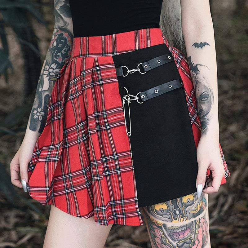 Women's Contrast Color High-waisted Plaid Skirts