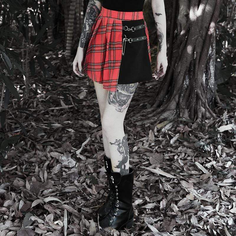 Women's Contrast Color High-waisted Plaid Skirts