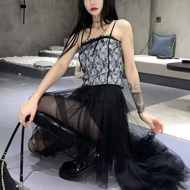 Women's Goth Lace Crop Tops