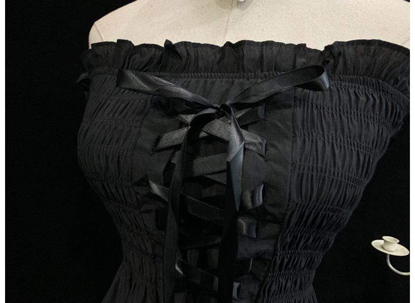 Women's Goth Lacing Ruffles Strapless Dress