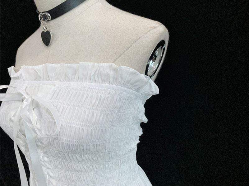 Women's Goth Lacing Ruffles Strapless Dress