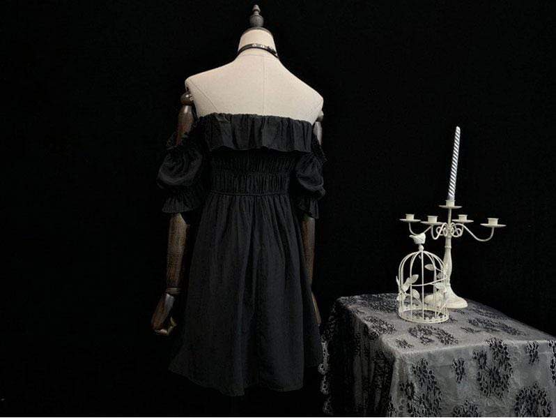Women's Goth Ruffles Black Strapless Dress