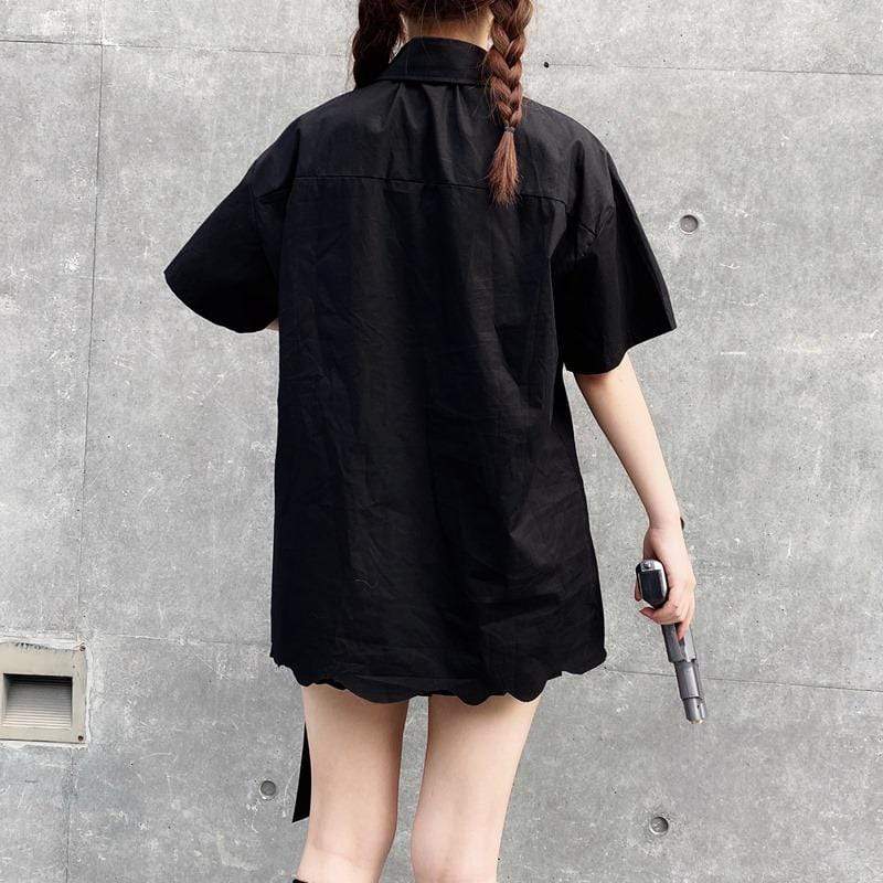 Women's Goth Wave Side Long Shirts Dresses With Chain