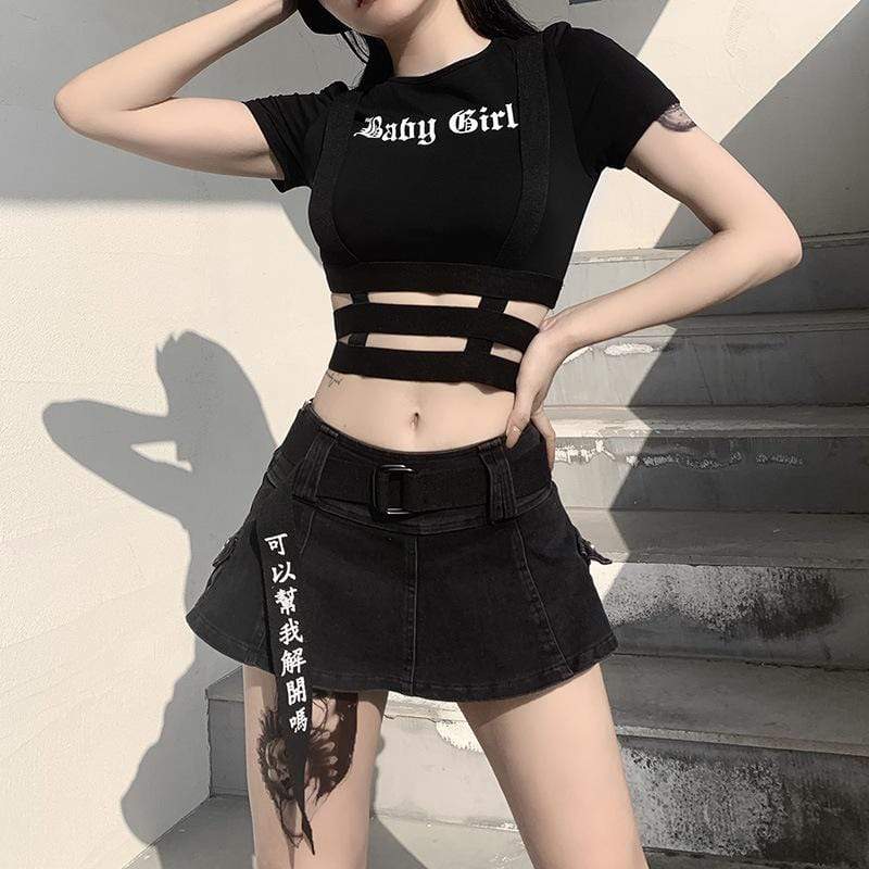 Women's Gothic Baby Girl Printed Cutout Crop Tops