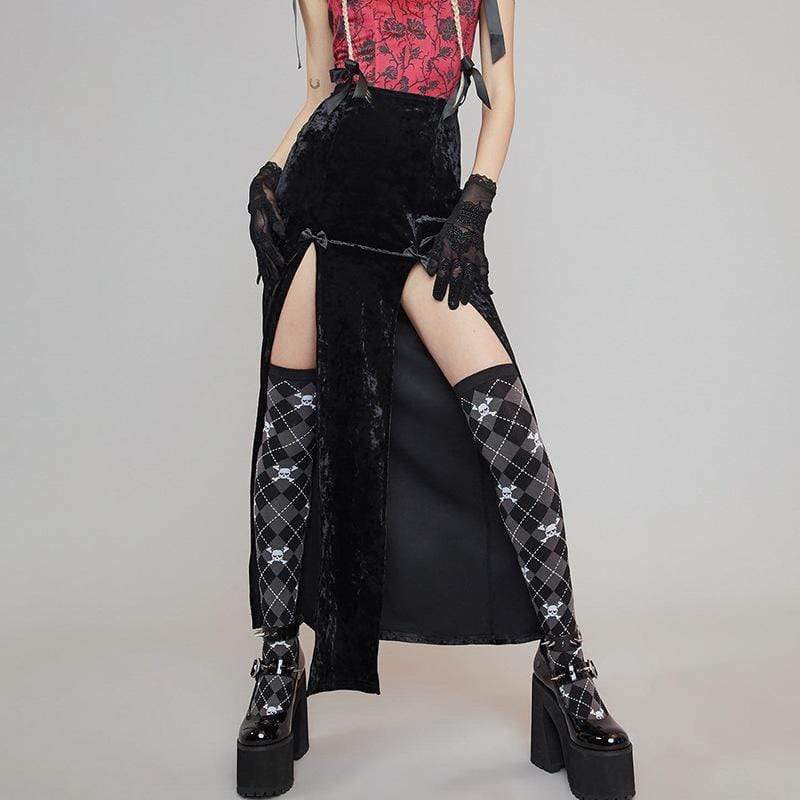 Kobine Women's Gothic Bowknot Furcal Velvet Skirt