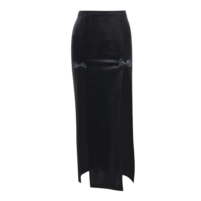 Kobine Women's Gothic Bowknot Furcal Velvet Skirt