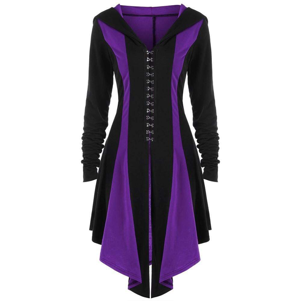 Kobine Women's Gothic Buckles Full Sleeved Hooded Irregular hem Cardigan Coats