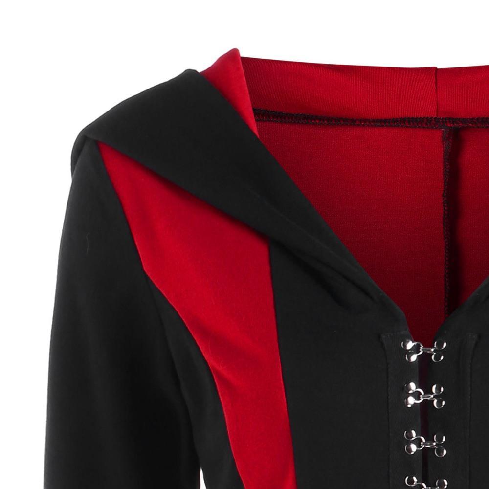Women's Gothic Buckles Full Sleeved Hooded Irregular hem Cardigan Coats ...