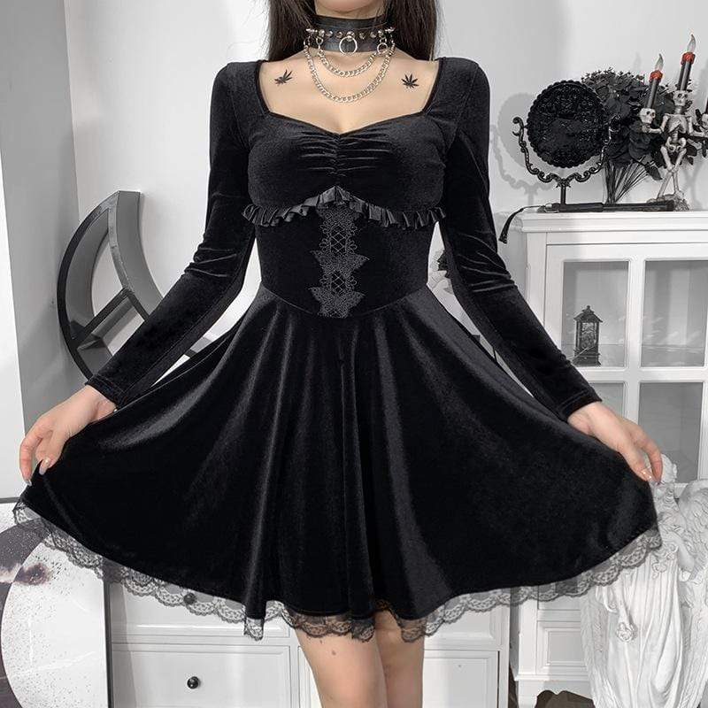 Women's Gothic Butterfly Embroidered Lace Hem Dress