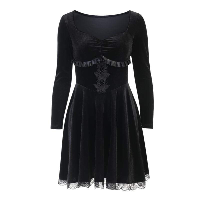 Women's Gothic Butterfly Embroidered Lace Hem Dress