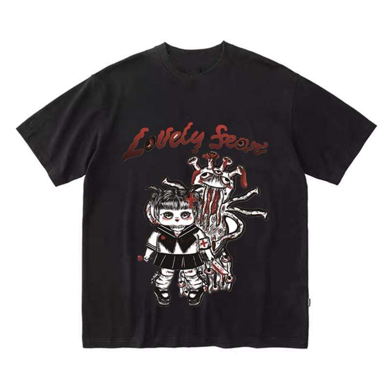 Women's Gothic Cartoon Little Devil Monster Casual T-shirts