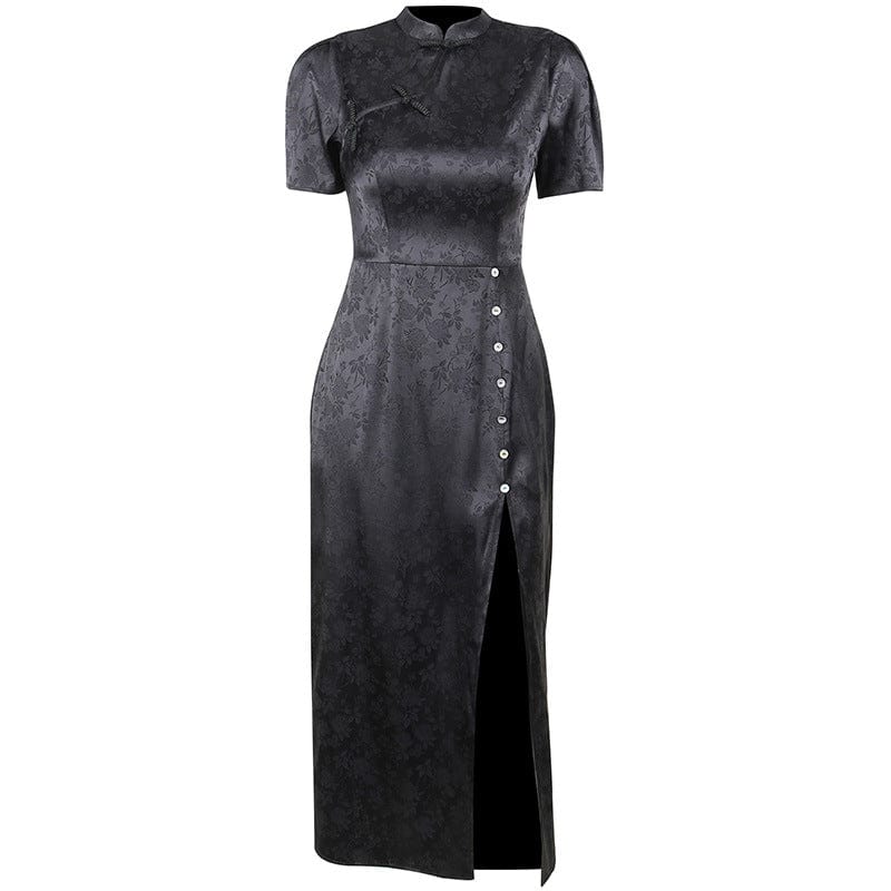 Kobine Women's Gothic Cheongsam Collar Side Slit Dress
