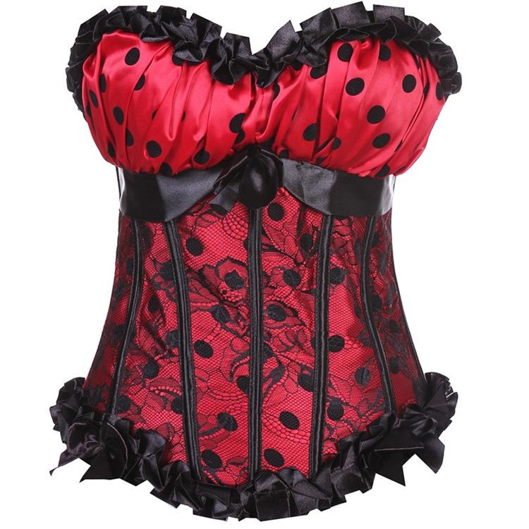 Women's Gothic Contrast Color Dots Overbust Corsets With T-back