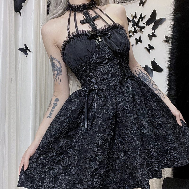 Kobine Women's Gothic Cross Bubble Halterneck Dress