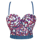 Kobine Women's Gothic Crystal Printed Denim Bustier
