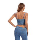 Kobine Women's Gothic Crystal Printed Denim Bustier