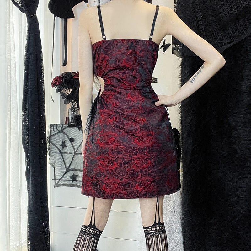 Kobine Women's Gothic Cutout Rose Printed Slip Dress