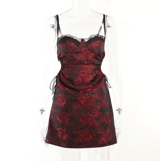 Kobine Women's Gothic Cutout Rose Printed Slip Dress