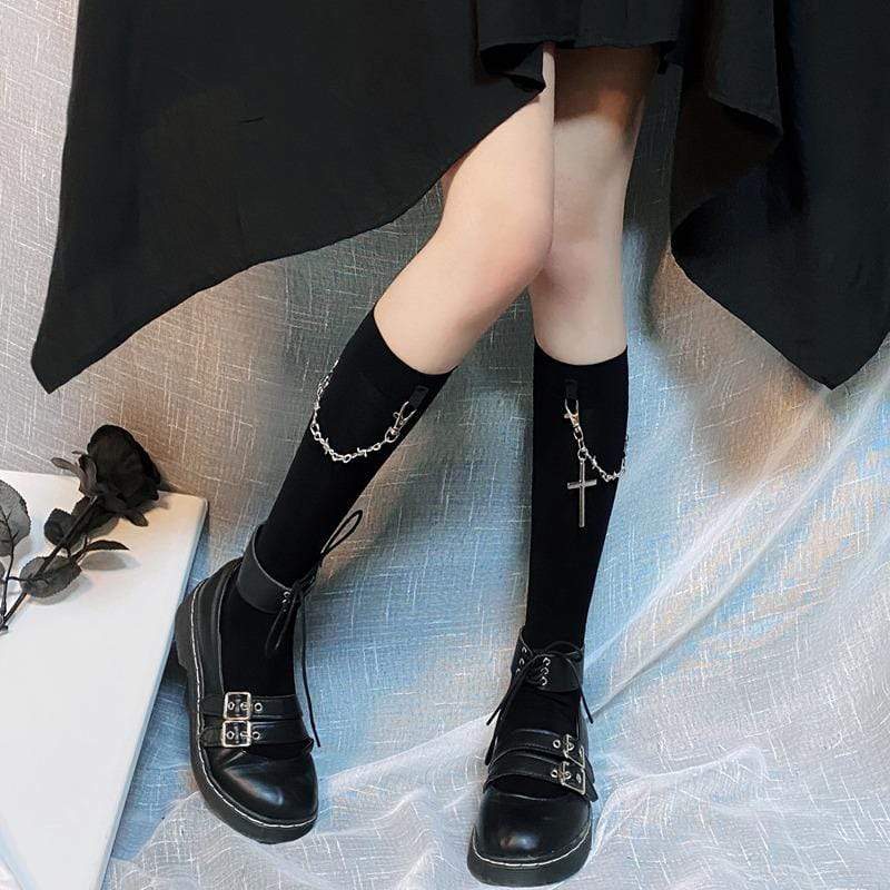 Women's Gothic Detachable Cross Chain Socks