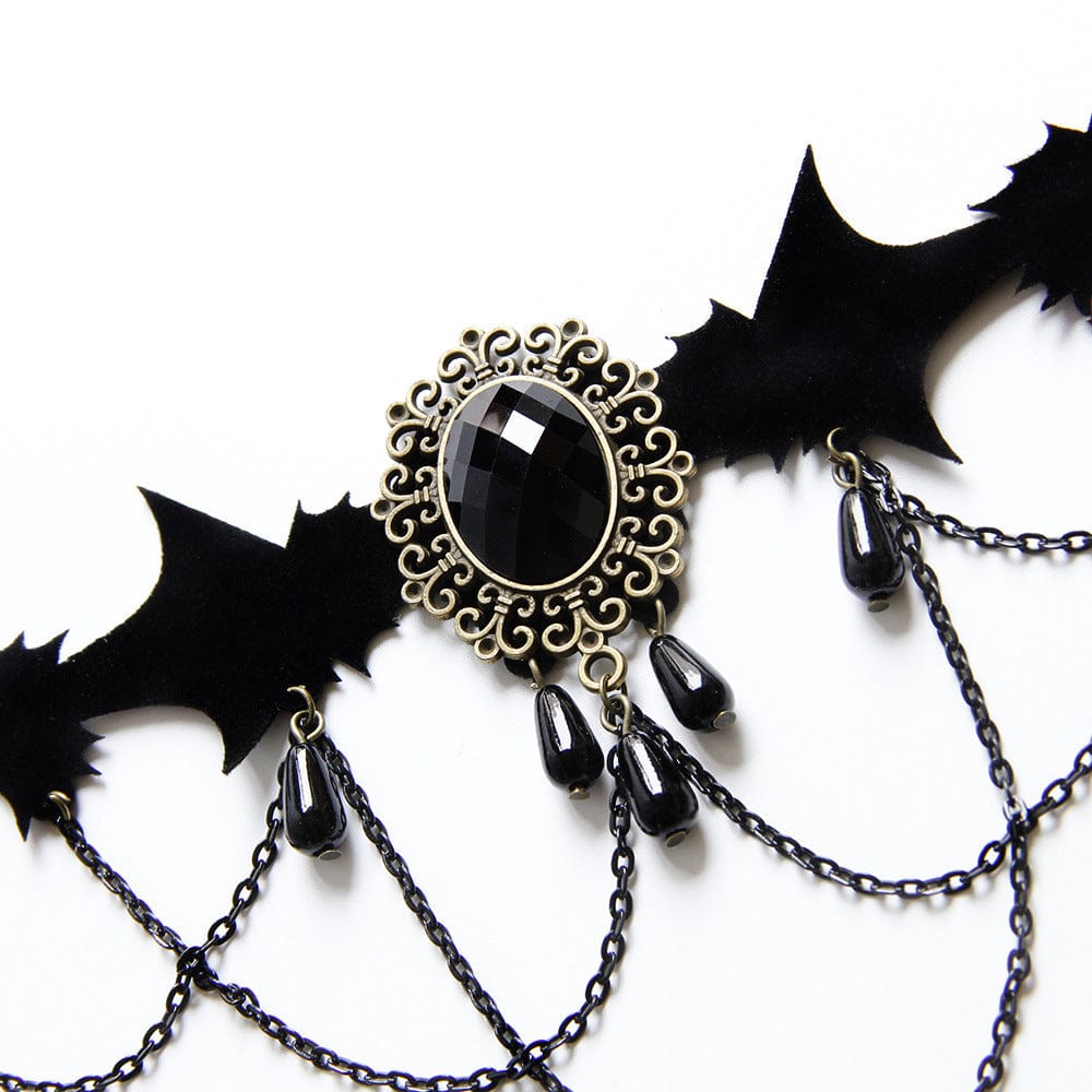 Kobine Women's Gothic Diamante Batwing Choker with Chain
