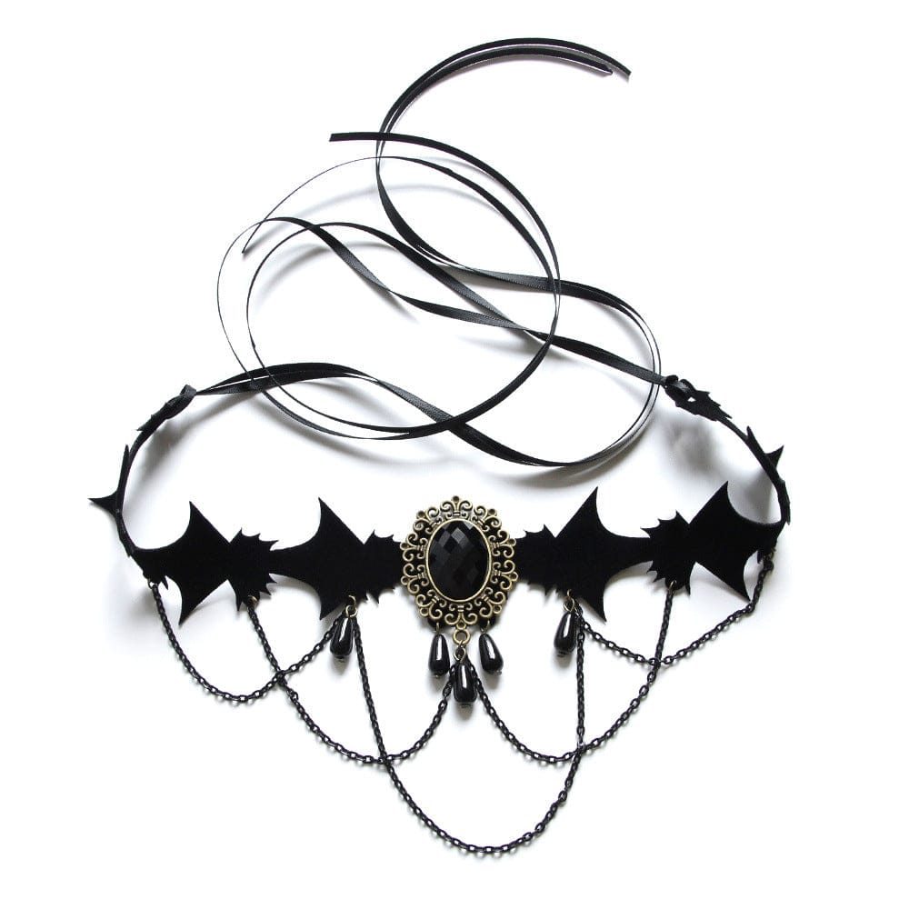 Kobine Women's Gothic Diamante Batwing Choker with Chain