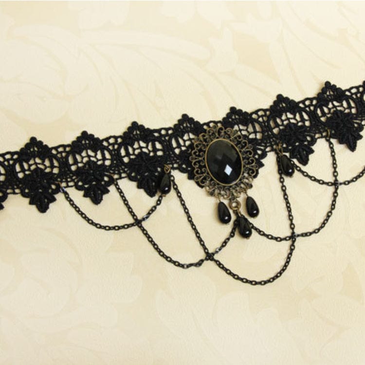 Kobine Women's Gothic Diamante Lace Choker with Chain