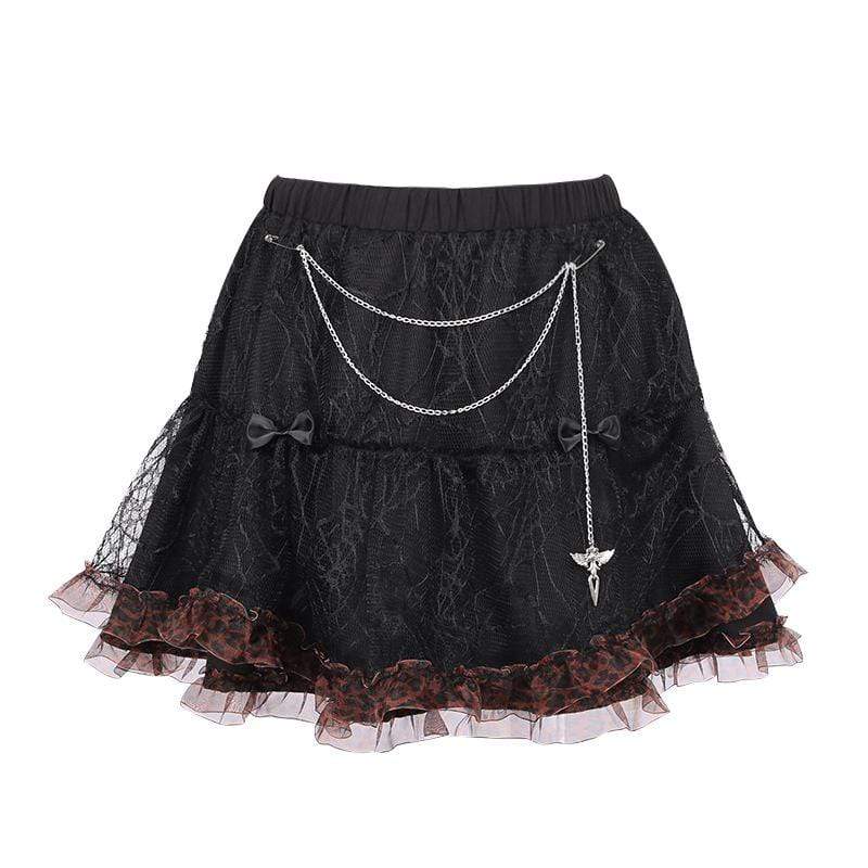 Women's Gothic Double Color Layered Skirt with Chain