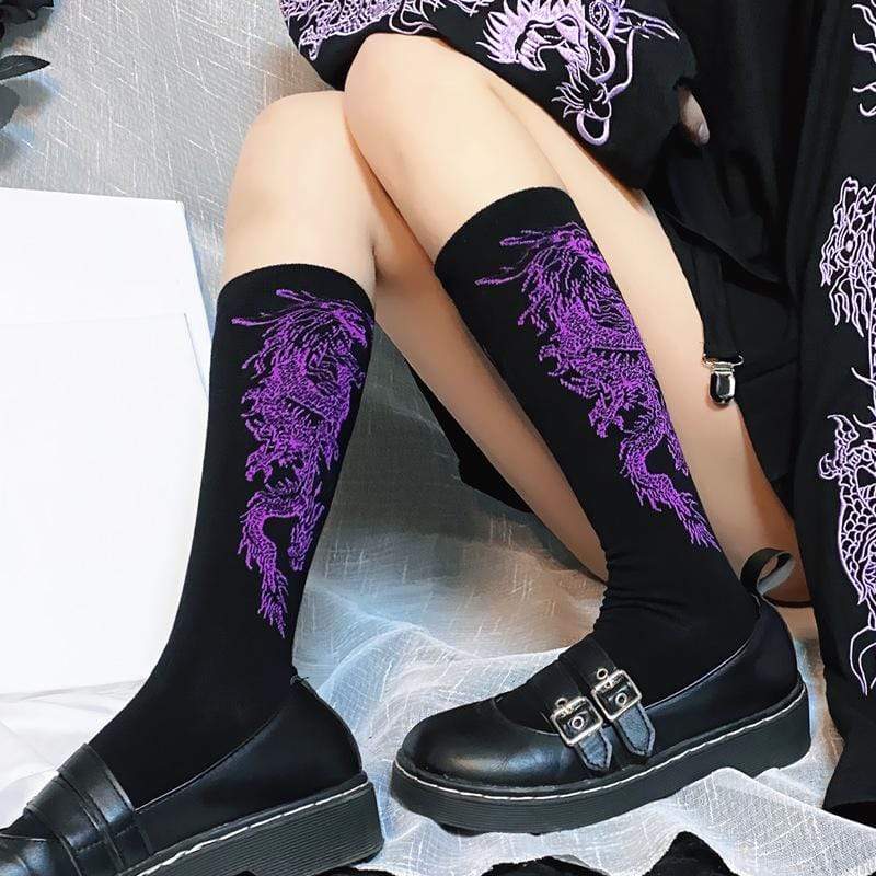 Women's Gothic Dragon Pattern Stockings