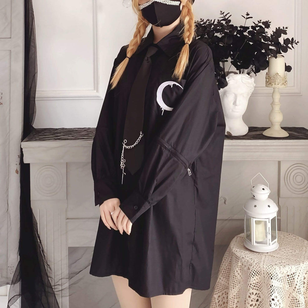 Women's Gothic Embroideried Moon Dismountable Sleeve Shirts With Tie