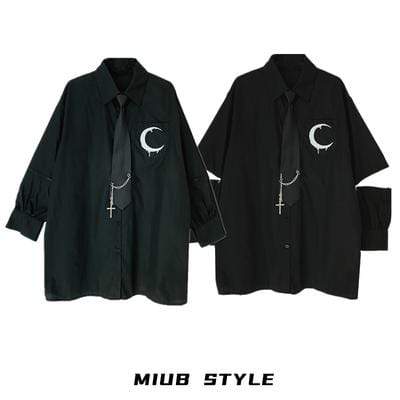 Women's Gothic Embroideried Moon Dismountable Sleeve Shirts With Tie