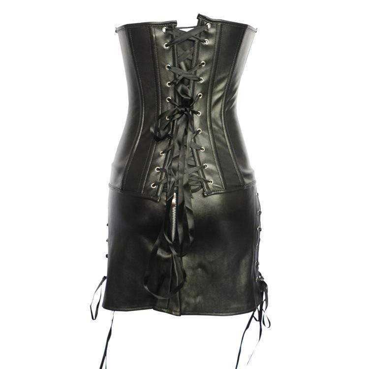 Women's Gothic Faux Leather Overbust Corset Dresses
