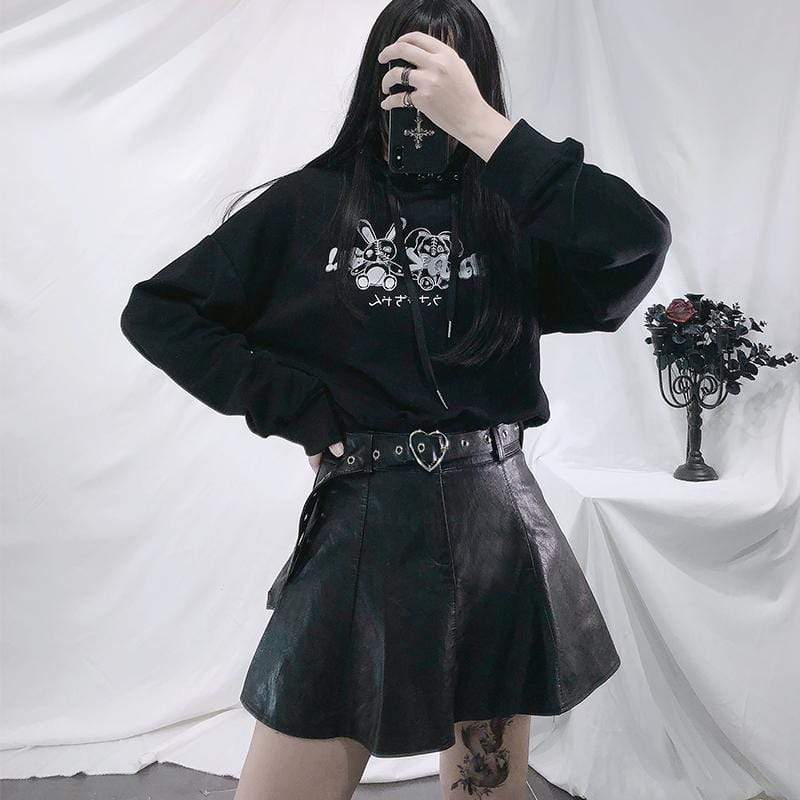 Women's Gothic Faux Leather Skirts With Belt