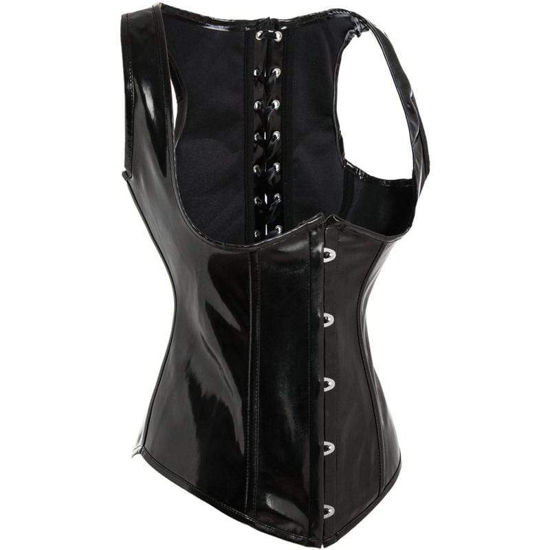 Women's Gothic Faux Leather Underbust Corsets With T-back