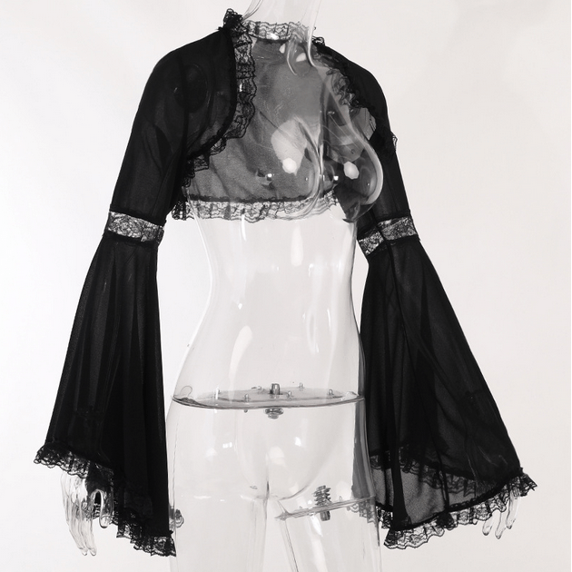 Kobine Damen Gothic Cape mit ausgestellten Ärmeln und Spitzensaum