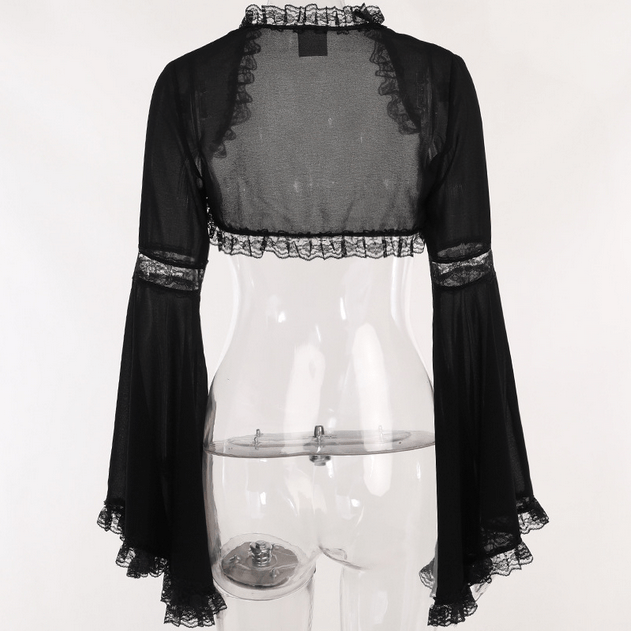 Kobine Damen Gothic Cape mit ausgestellten Ärmeln und Spitzensaum