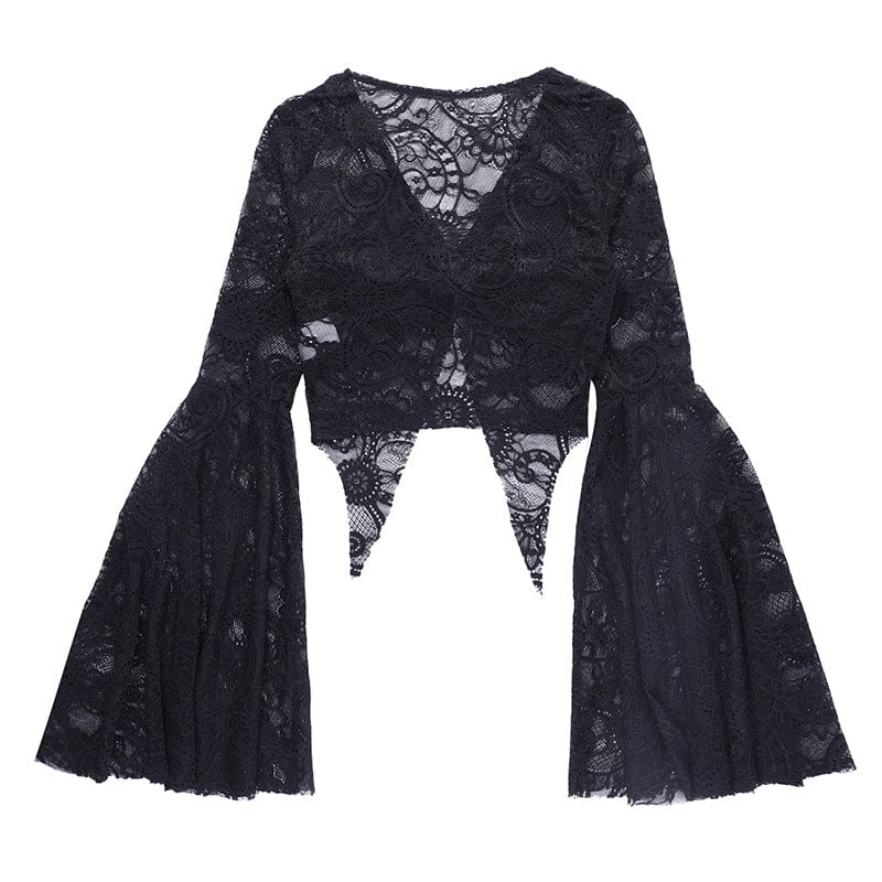 Kobine Women's Gothic Flared Sleeved Plunging Lace Cape