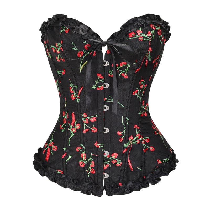 Kobine Women's Gothic Floral Embroidered Ruffle Corset