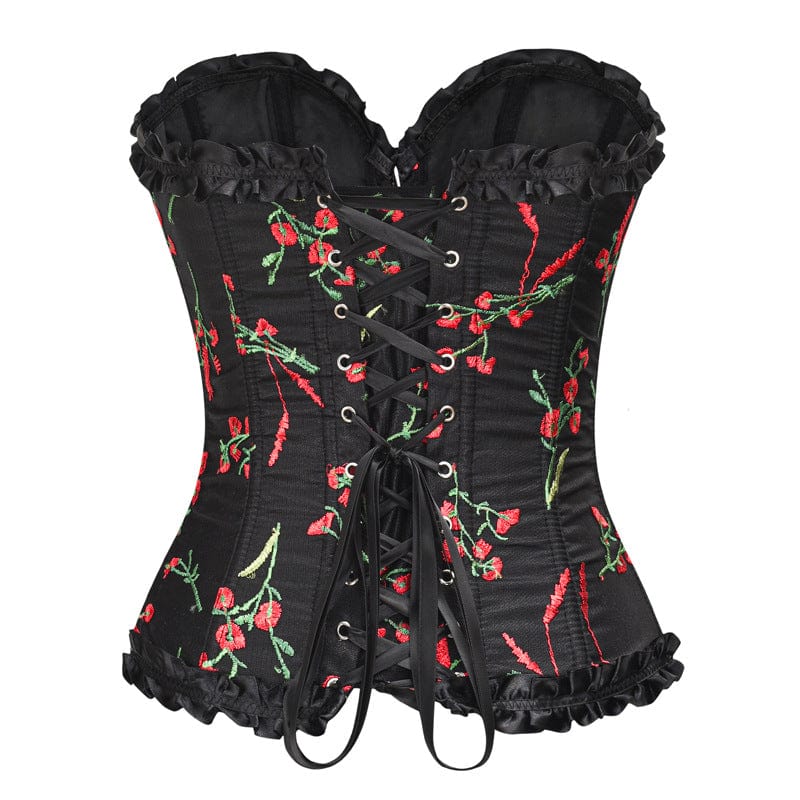 Kobine Women's Gothic Floral Embroidered Ruffle Corset