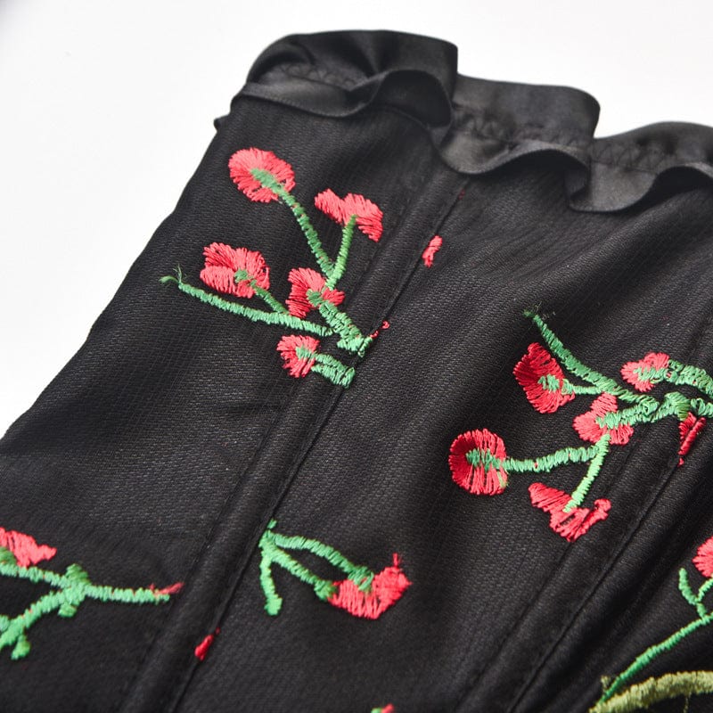 Kobine Women's Gothic Floral Embroidered Ruffle Corset