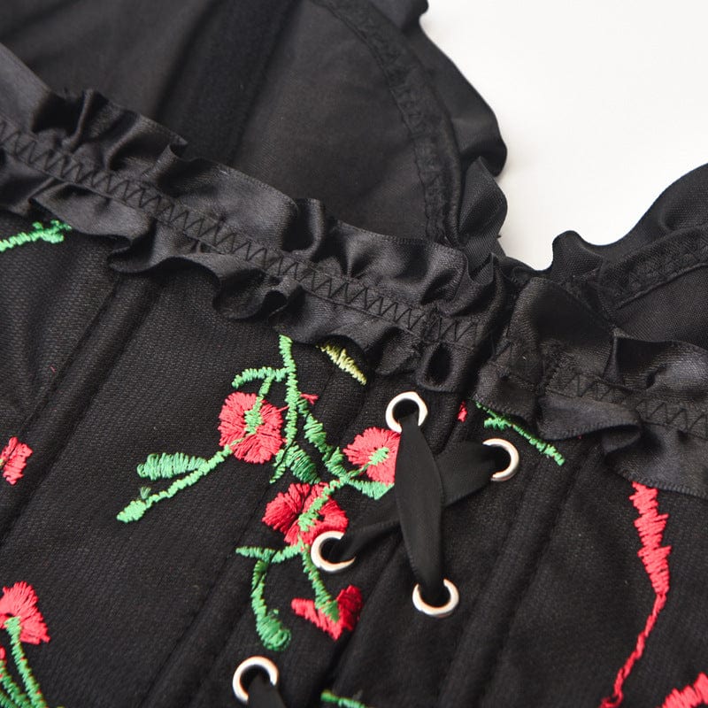 Kobine Women's Gothic Floral Embroidered Ruffle Corset